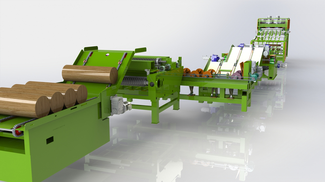 Automatic veneer peeling line 